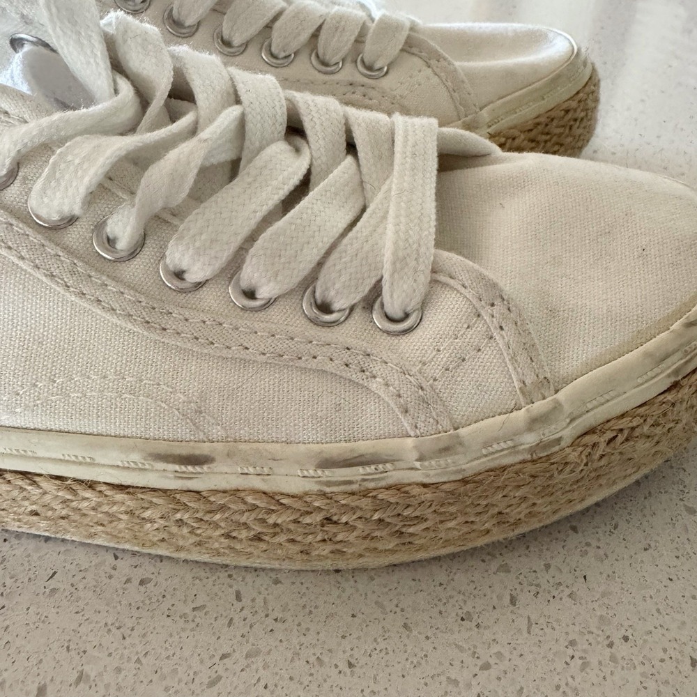 Madden Girl White Canvas Raffia Lace Up Casual Fashion Sneakers Normcore 6.5 - Picture 6 of 7